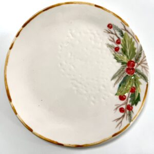 Plato cerámica de acebo navideño