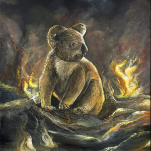 kola en bosque amarillo y marron en llamas