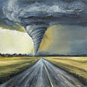 tornado en tono gris azul y tierra amarillo y carrereta azul gris