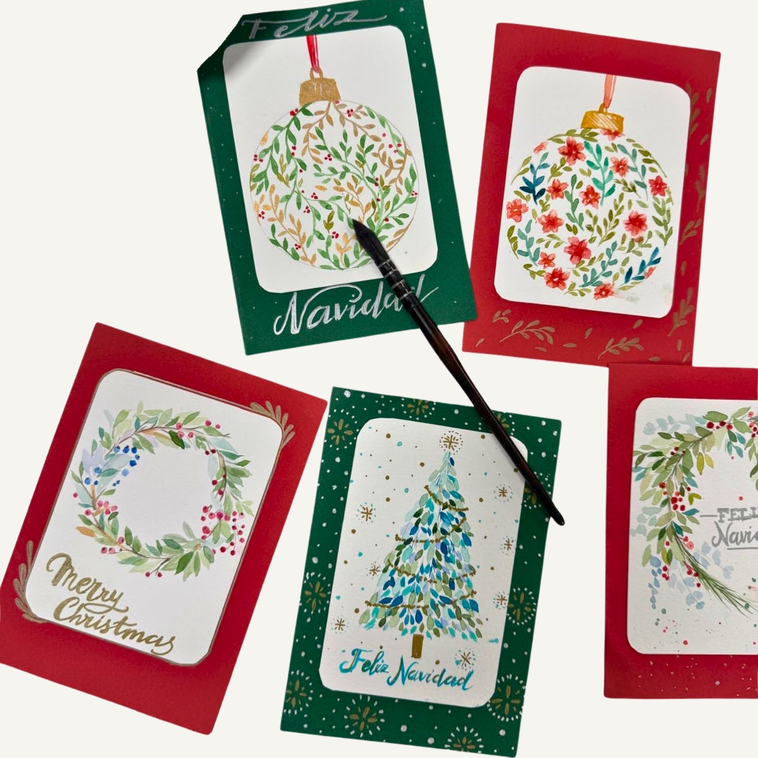 postales navideñas realizadas en acuarela